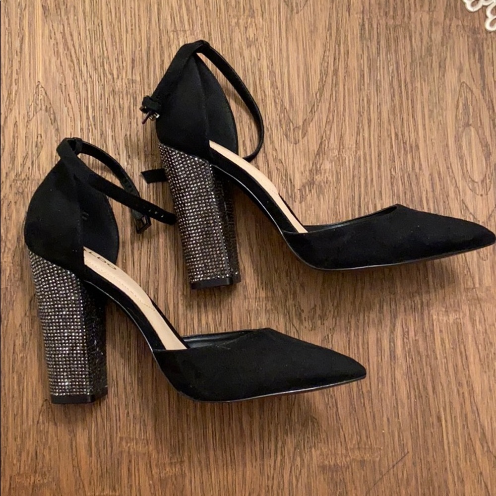 Aldo black rhinestone heels with ankle strap